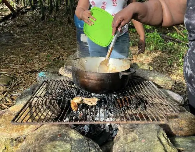 Cooking over a stone fire pit