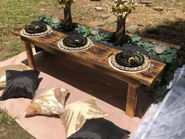 Styled picnic table on the grass